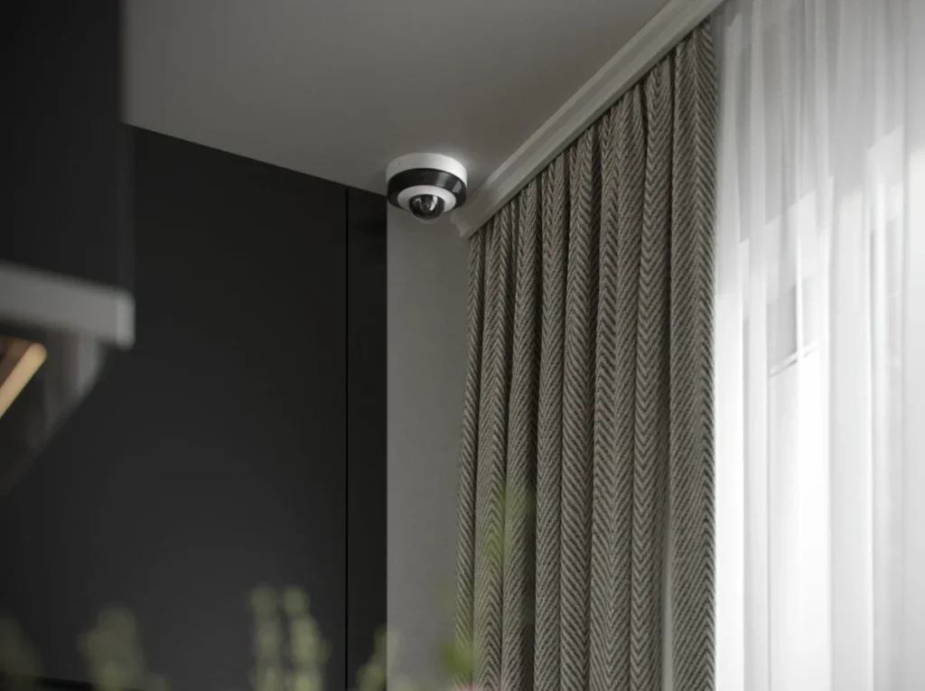 AJAX DomeCam Mini an der Decke eines Wohnraums